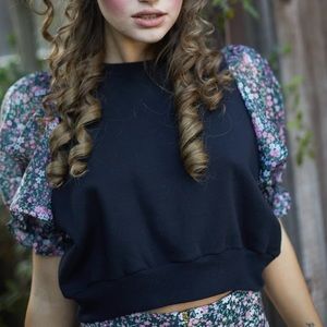 Selkie Cropped Sweater Soft Puff Sleeve Shirt